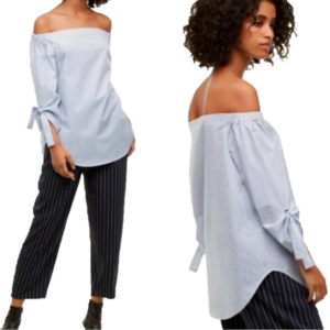 Babaton Aritzia MALIK off the shoulder tie arm xxs blue&white stripped blouse
